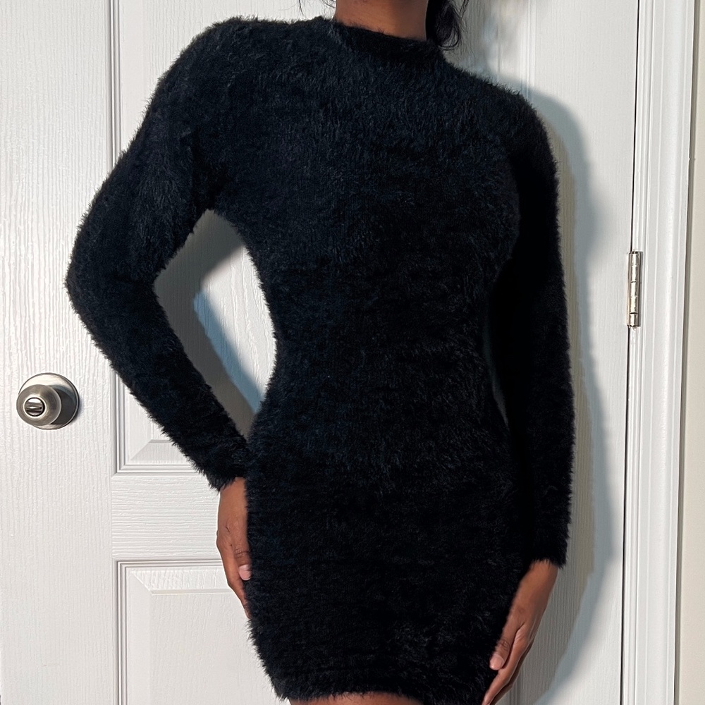 Black Faux Fur Mini Dress
